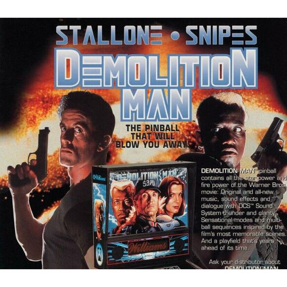 Demolition Man Pinball FLYER Wesley Snipes Sylvester Stallone 1994 Brochure - Picture 2 of 6